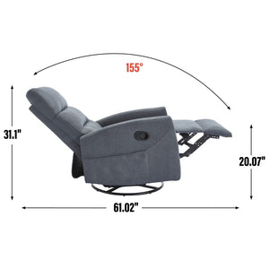 English Elm Manual Swivel Rocker Recliner Chair Upholstered in Fabric for Living Room Comfort W3224P289293