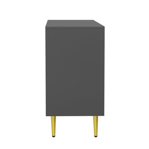 English Elm VIBE Modern TV Stand for TVs up to 55" — Luxe MDF Console with Gold Metal Legs, Adjustable Shelf, Anti-Tip Device Gray N724P198517E