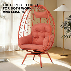 English Elm Oversized Swivel Rattan Egg Chair with Thick Cushions for Patio or Indoor Lounge T5880P501013