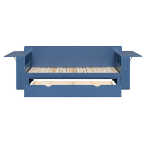 English Elm Queen Daybed with Hydraulic Desk Storage Drawers and Convertible Sofa for Small Spaces Blue LT000272AAC