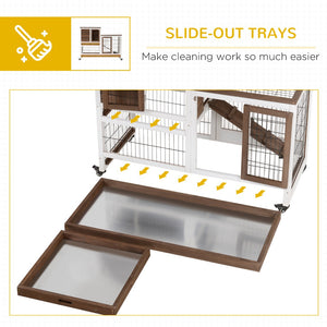 English Elm Wooden Two-story Fir Rabbit Hutch with Enclosed Run Wheels and Pull-out Trays T3971P407331