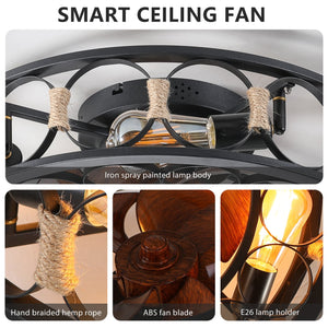 English Elm Caged Ceiling Fan With Led Lights & Remote Control, 6 Speed Low-Profile Farmhouse Design For Small Rooms W1340103796
