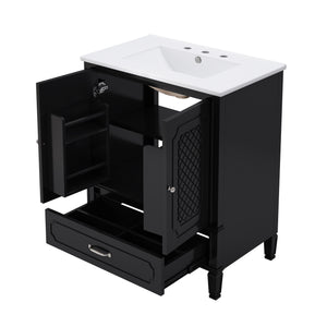 English Elm Christopher Knight Home® - 30" Bathroom Vanity with Sink Vintage Acacia Frame Ceramic Basin Soft-Close Doors & Storage Black N759P313313B