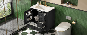 English Elm 30 30 Inch Bathroom Vanity with Ceramic Sink, Modern Compact 3-Drawer Storage Cabinet for Small Baths Black N710P247499B