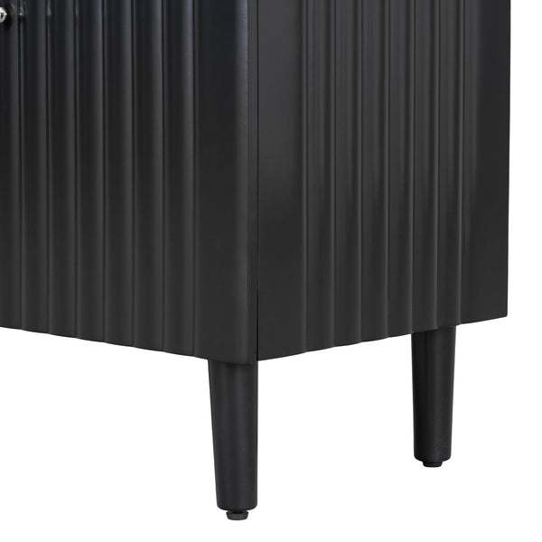 English Elm U_STYLE Four-Door Sideboard with Wavy Panel Doors, Cylindrical Wood Legs, Sleek Metal Handles, 67" länge Black N711P186790B