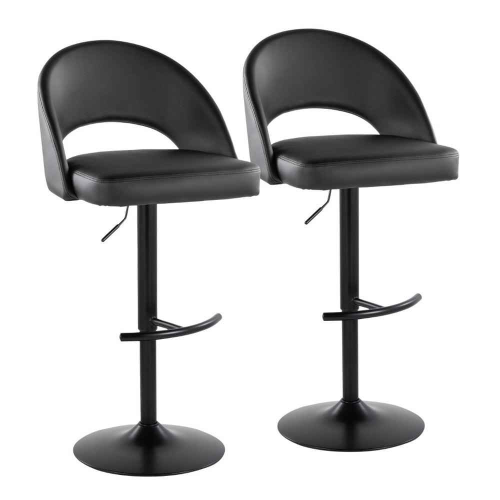 English Elm Adjustable Swivel Barstools Set of 2 Faux Leather Padded Seat Black Metal Base B202S02009