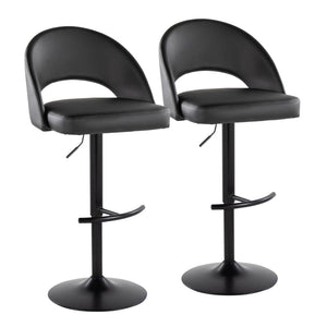 English Elm Adjustable Swivel Barstools Set of 2 Faux Leather Padded Seat Black Metal Base B202S02009