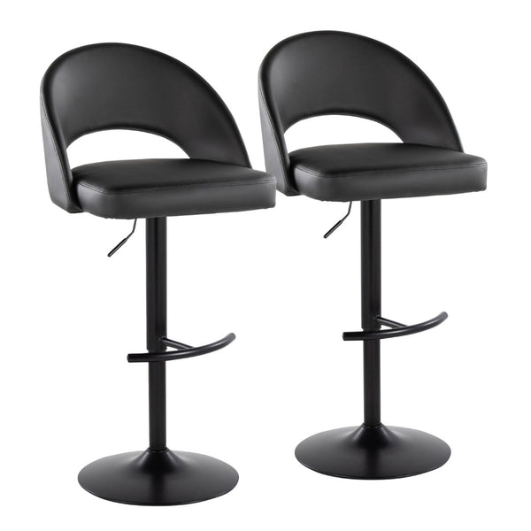 English Elm Adjustable Swivel Barstools Set of 2 Faux Leather Padded Seat Black Metal Base B202S02009
