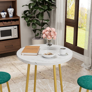 English Elm 3-Piece Bar Table Set with 2 Stools — Space-Saving 36" Round Breakfast Bar, Marble Look Top, Sturdy Frame White W578P357542