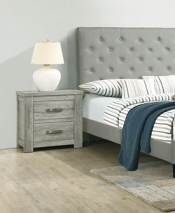 English Elm Bedroom Rustic Light Grey Nightstand 1pc – Simple 2-Drawer Pine Bedside Table, 24"x17"x25" Stylish Storage B011P236769