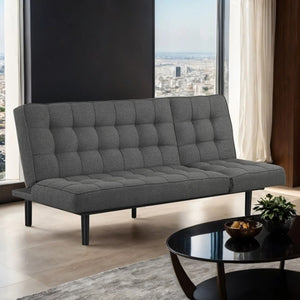 English Elm Dark Gray Futon Sofa With Biscuit Tufting – Adjustable Headrest, Converts To Chaise Or Bed Comfortably B2741P314816