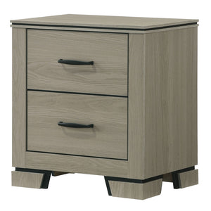 English Elm Modern Weathered Gray Nightstand with 2 Dovetail Drawers, Poplar & Metal Build, Smooth Glides, 22x16x24 in Durable Bedside Cabinet B2741P404887