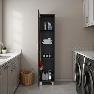 English Elm Vintro Tall Single Door Storage Cabinet with Metal Legs and Four Interior Shelves Dark Oak B070P487579