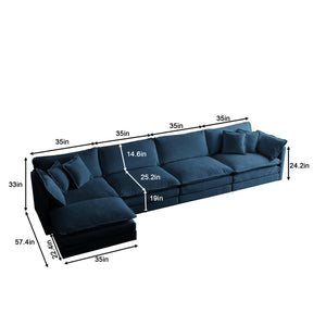 English Elm Modular Sectional Sofa with Ottoman | Convertible U-Shaped 5-Seater Chenille Upholstery, Cozy Comfort Blue W714S00606