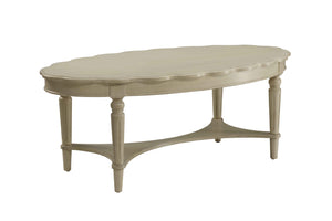 English Elm Fordon French Oval Coffee Table in Antique Ivory Finish with Turned Wood Legs & Lower Shelf Elegance B2726P265827