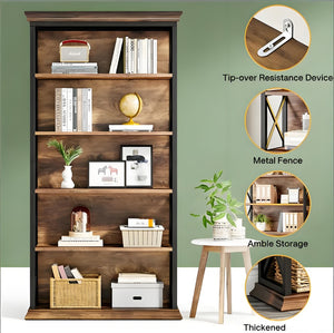 English Elm Display Cabinet Wall Mounted 5 Tier Glass Door Shelving for Collectibles Matte Black T3971P446848