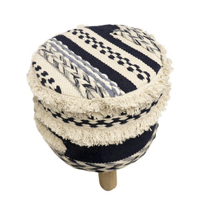 Pasargad Home Grand Canyon Cotton Pouf With Stylish Wooden Legs For Chic Living Room Decor Navy Cotton Ppf-789-1