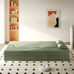 English Elm Modern Corduroy Floor Sofa Foldable Twin Sleeper Foam Filled for Dorms and Playrooms Green W1885P446610