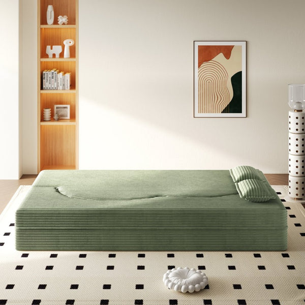 English Elm Modern Corduroy Floor Sofa Foldable Twin Sleeper Foam Filled for Dorms and Playrooms Green W1885P446610