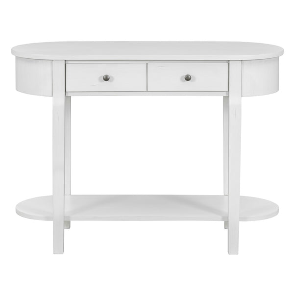 English Elm Trexm Vintage French Country Console Table Pine Frame Glazed Finish Two Drawers N715P230796K