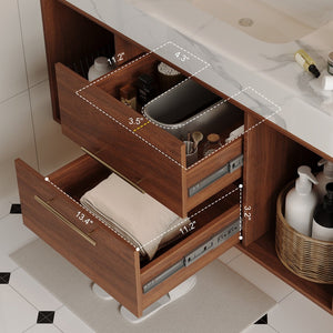 English Elm 39.4 Inch Floating Bathroom Vanity Sintered Stone Top Solid Wood 2 Soft Close Drawers W3136S00034