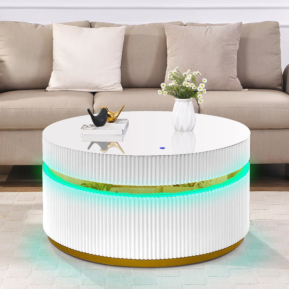 English Elm Tavita Round Glass Coffee Table 39" with Custom LED Ambient Lighting, Minimalist Modern Centerpiece B061P253484