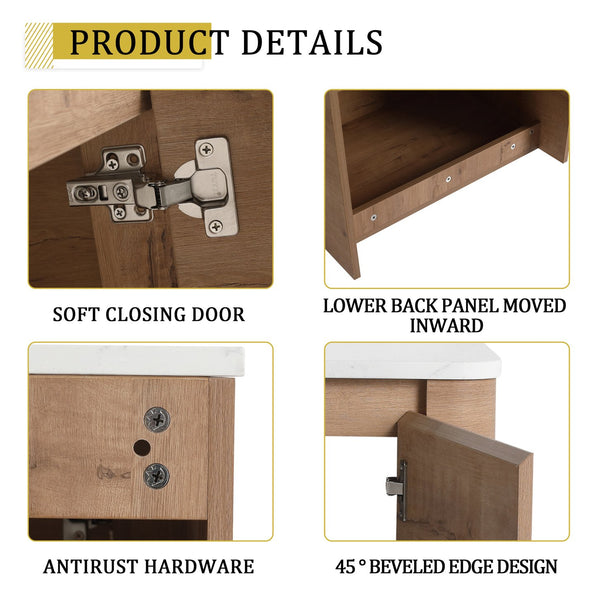 English Elm 24'' Wall-Mounted Bathroom Vanity With Ceramic Sink, Soft-Close Door & Space-Saving Design For Style W999S00396
