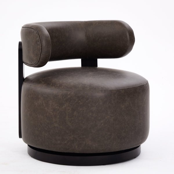 English Elm Wooden Base Barrel Swivel Club Chair Pu Leather Lounge Seat with 360 Degree Rotation N776P422651D