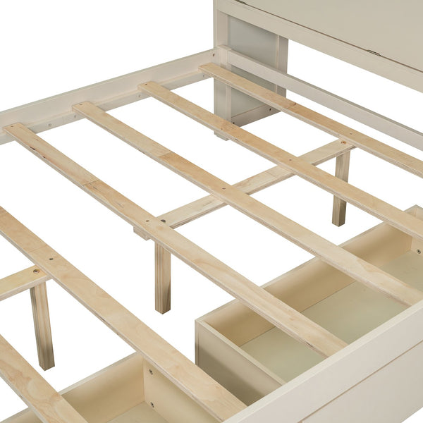 English Elm Full Size Wooden Platform Bed With Usb Charging, Storage Headboard & Elegant Drawers In Cream N820S00045K