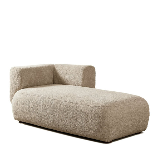 English Elm Upholstered Boucle Chaise Lounge with Wood Legs for Bedroom or Living Room W5515P437356
