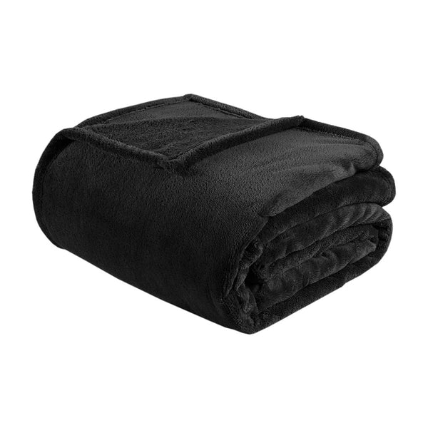 JLA Home Intelligent Design - Oversized Microlight Plush Blanket — Cloud-Soft, OEKO-TEX Certified, Lightweight Year-Round Cozy Layering Black ID51-1088