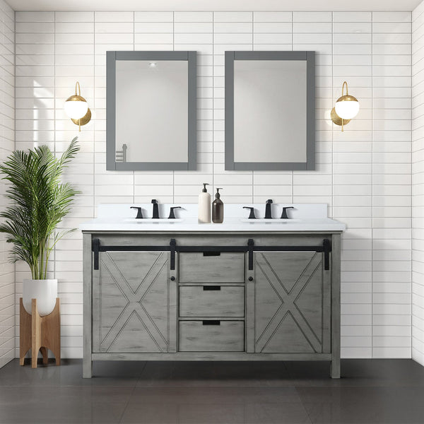 English Elm Ash Grey Double Bath Vanity With Cultured Marble Top, Matte Black Faucet, And Ample Storage Solutions B2731P260143