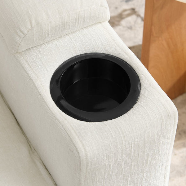 English Elm Single Chenille Manual Recliner with Usb Port Hidden Storage Ottoman and Cup Holders Beige W487P423650