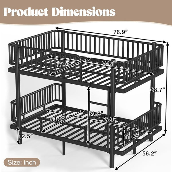 English Elm Twin Over Metal Bunk Bed with Led Lights Usb Ports Drawers and Sofa Conversion Black W5305S00070