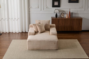 English Elm Oversized Chaise Lounge Chair Cozy Cloud Corduroy Plush Sleeper Daybed with Throw Pillows, Wide Armrest and No Assembly Beige W3723P345158