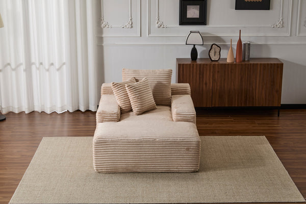 English Elm Oversized Chaise Lounge Chair Cozy Cloud Corduroy Plush Sleeper Daybed with Throw Pillows, Wide Armrest and No Assembly Beige W3723P345158