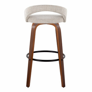 English Elm Fixed-height Swivel Barstools Walnut Bentwood Legs Oat Fabric Kitchen Island Set B202S01854