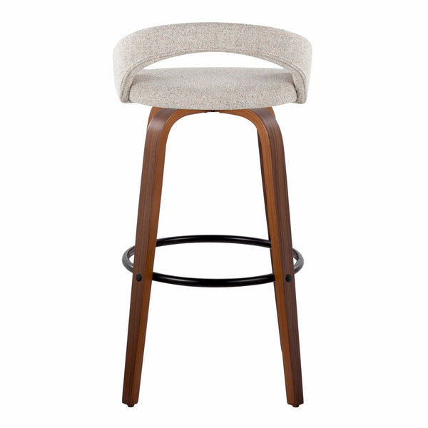 English Elm Fixed-height Swivel Barstools Walnut Bentwood Legs Oat Fabric Kitchen Island Set B202S01854