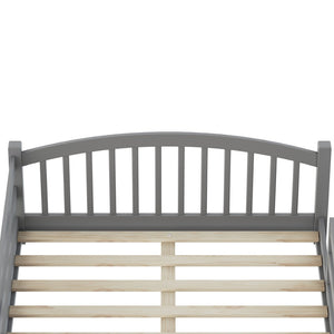 English Elm Full Montessori Pine Wood Floor Bed with Safety Rails Low Profile Kids Room Frame Gray N733P400299E