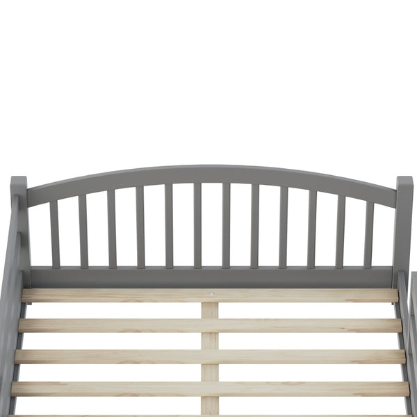 English Elm Full Montessori Pine Wood Floor Bed with Safety Rails Low Profile Kids Room Frame Gray N733P400299E