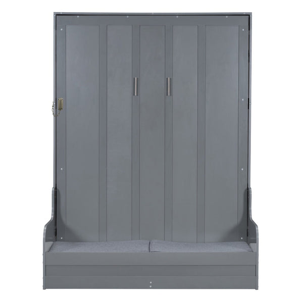 English Elm Queen Murphy Wall Bed with Integrated Chair Espresso Cabinet for Studio Apartments Gray LP000791AAE-3