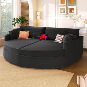 English Elm Oversized Double Chaise Lounge Sofa Bed With Usb Ports - Stylish Corduroy Comfort For Living Room N719S002160B-GIGA