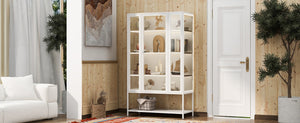 English Elm 67.25'' Tall Steel Curio Cabinet with Led Lighting and Tempered Glass Panels White SN845P263995W