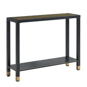 English Elm Glass Console Table Two Tier Tempered Shelf Narrow Foyer Entryway Gold Metallic Frame Black+Gold W3587P456228