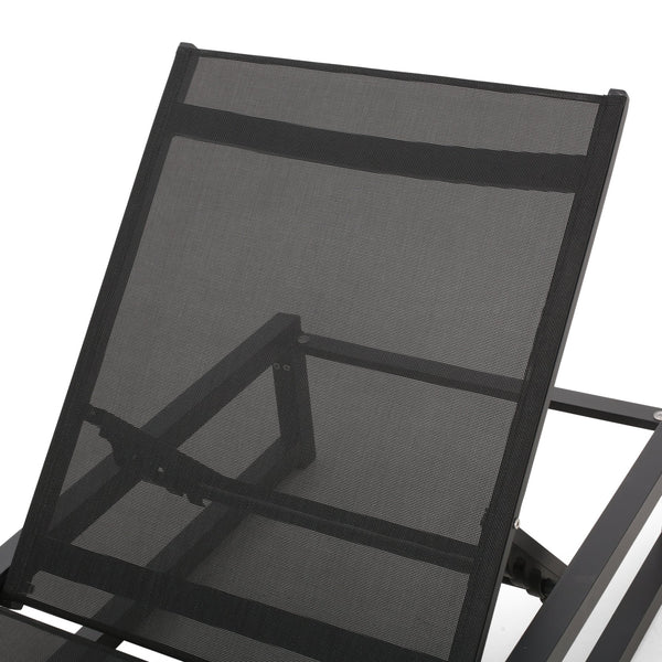 English Elm Christopher Knight Home® - Venice Outdoor Chaise Lounge - Adjustable, Breathable & Durable Black Aluminum Lounge For Patios 61698.00BBLKMP2