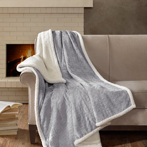 JLA Home Madison Park - Oversized Textured Plush Throw for Luxurious Warmth and Dual-Sided Berber Comfort, Machine Washable Grey MP50-3255