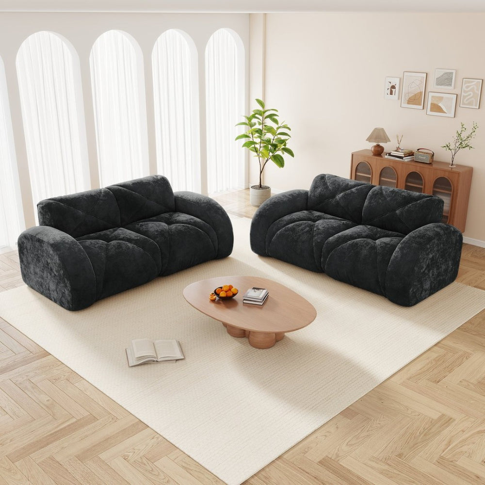 English Elm 2-piece Modular Velvet Sofa Set with Tufted Cloud Cushions for Modern Living Rooms Black W714S01646