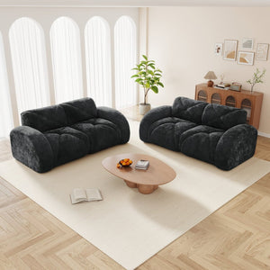 English Elm 2-piece Modular Velvet Sofa Set with Tufted Cloud Cushions for Modern Living Rooms Black W714S01646