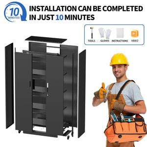 English Elm Metal Lockable Steel Cabinet Two Adjustable Shelves Garage Office Utility Storage T2398P442668
