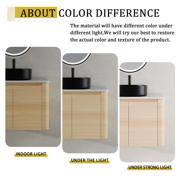 English Elm 30'' Wall-Mounted Bathroom Vanity With Ceramic Art Sink, Soft-Close Doors & Space-Saving Design W999S00463